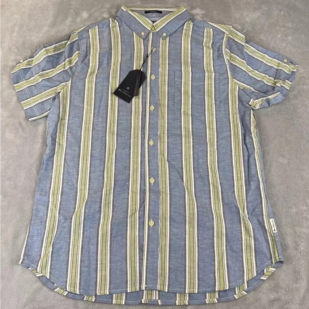 Ben Sherman mens Stretch Short Sleeve Button Down Striped shirt size M